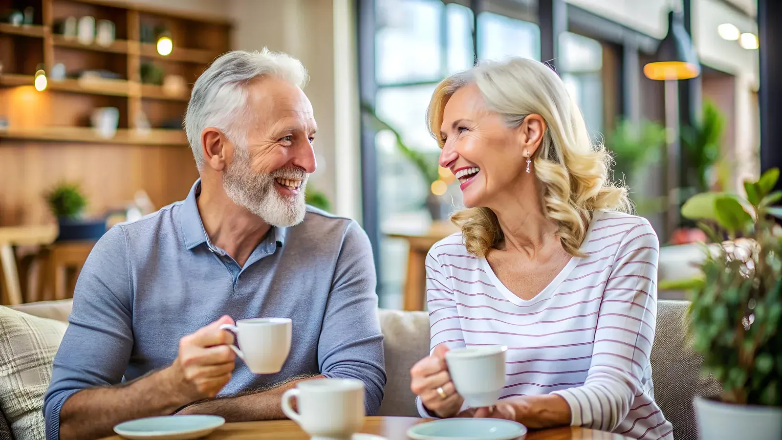 A mature couple sharing a conversation over coffee